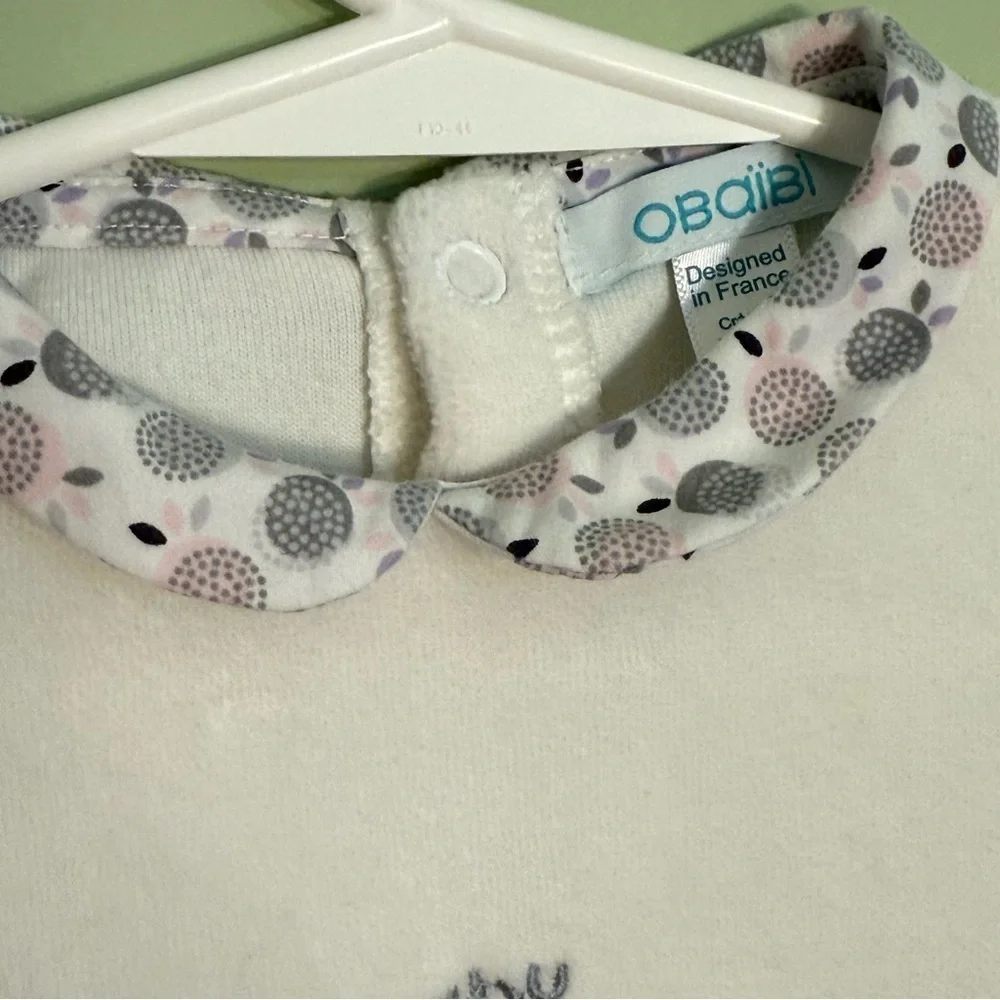 Obaibi White Velour Baby Sleeper 6M Footed One Piece unisex